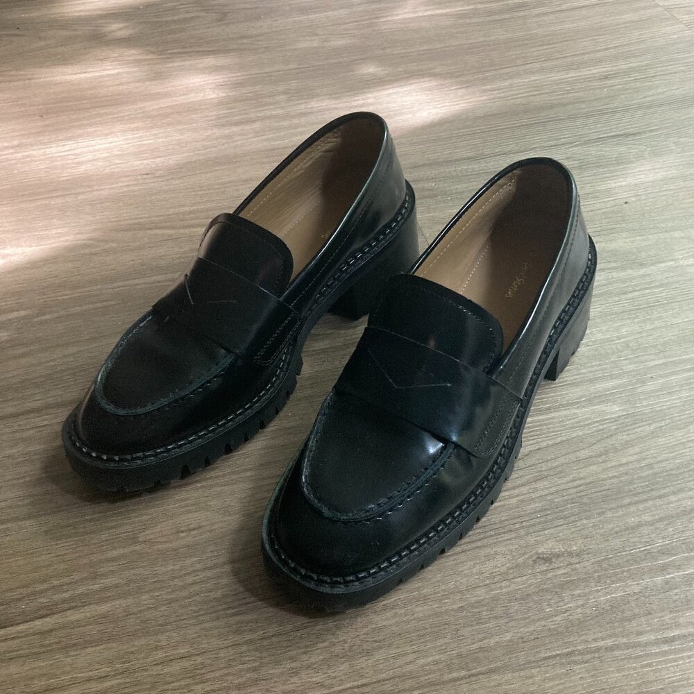 & Other Stories Heeled Leather Penny Loafers Black Size 38 US 7.5